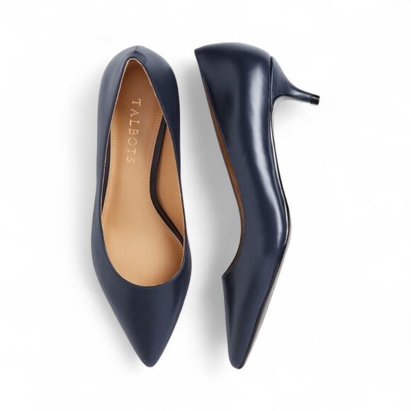 Talbots Kitten-Heel Pumps Navy Leather Size 9.5 W - Picture 1 of 10